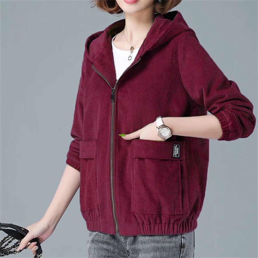 50 % Rabatt | Brianna™ | Damen-Kapuzenjacke mit Reißverschluss aus Cord mit großen Taschen