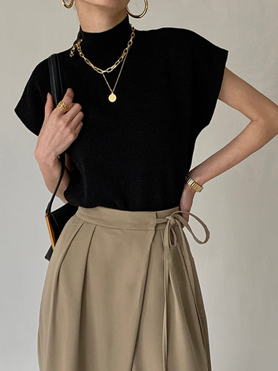 Ärmelloses Stricktop | Hoher Kragen & Fließende Passform | Minimalistisch & Elegant