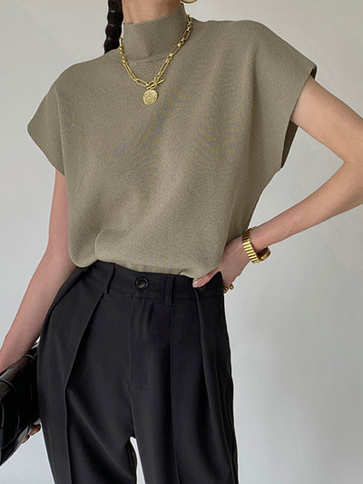 Ärmelloses Stricktop | Hoher Kragen & Fließende Passform | Minimalistisch & Elegant