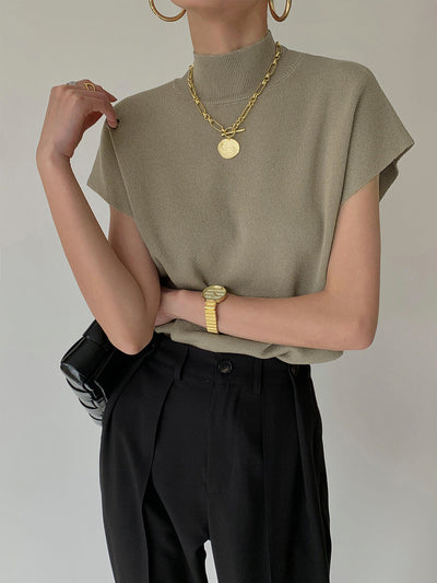 Ärmelloses Stricktop | Hoher Kragen & Fließende Passform | Minimalistisch & Elegant