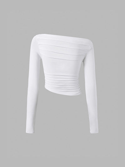 Schulterfreies Longsleeve | Drapierte Details | Elegante Schlichtheit