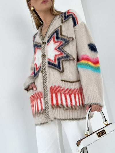 Boho Strick-Cardigan | Oversize-Schnitt & Ethno-Muster | Lässig & Trendy