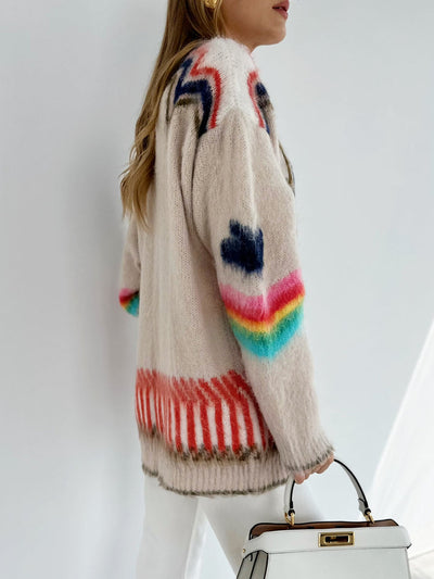 Boho Strick-Cardigan | Oversize-Schnitt & Ethno-Muster | Lässig & Trendy