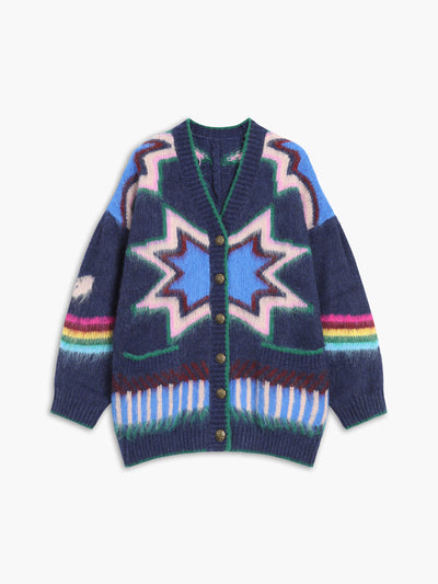 Boho Strick-Cardigan | Oversize-Schnitt & Ethno-Muster | Lässig & Trendy