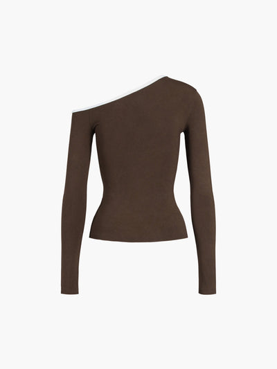 Langarm-Shirt mit asymmetrischem Ausschnitt | Elastischer Jersey | Modern & Elegant