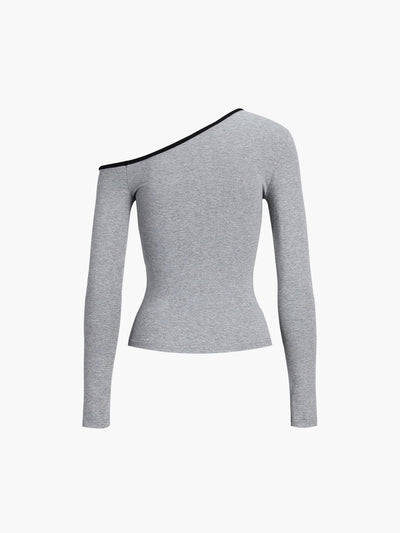 Langarm-Shirt mit asymmetrischem Ausschnitt | Elastischer Jersey | Modern & Elegant
