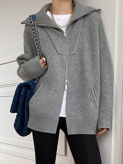 Oversized-Strickjacke mit Reißverschluss | Hoher Kragen | Lässiger Komfort
