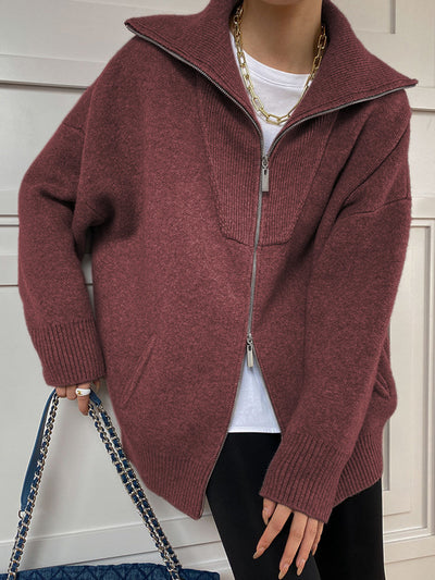 Oversized-Strickjacke mit Reißverschluss | Hoher Kragen | Lässiger Komfort