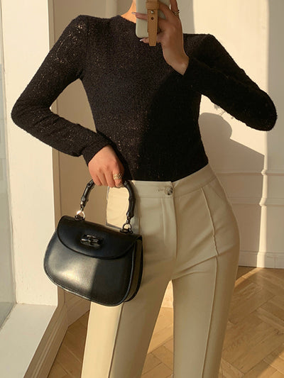 Flauschiger Strickpullover | Feine Spitzenoptik & Figurbetonter Schnitt | Elegant & Zart