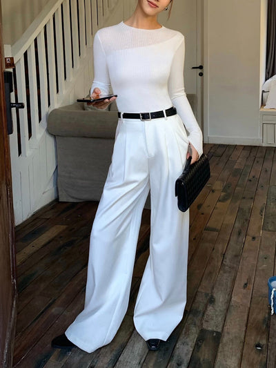 Gerippter Langarm-Pullover | Transparente Schulterpartie & Figurnahe Passform | Modern & Elegant