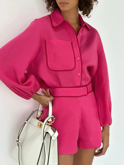 Leinen-Zweiteiler | Kontrast-Details | Sommerliche Eleganz