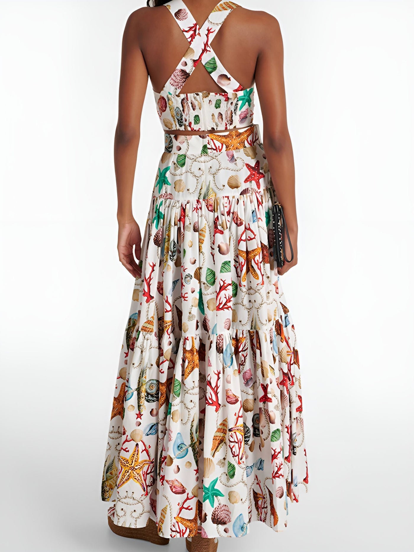 Zweiteiler-Set mit Meeresprint | Bustier & Maxirock | Sommerlicher Chic