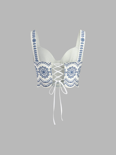 Zweiteiliges Set mit Stickerei | Bustier-Top & Maxirock | Sommerlich & Feminin