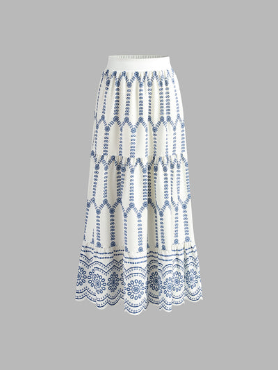 Zweiteiliges Set mit Stickerei | Bustier-Top & Maxirock | Sommerlich & Feminin