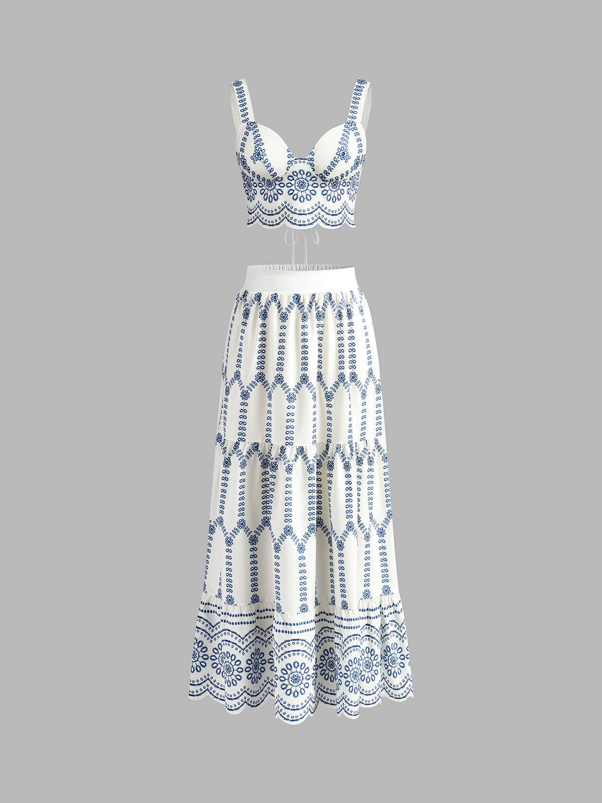 Zweiteiliges Set mit Stickerei | Bustier-Top & Maxirock | Sommerlich & Feminin