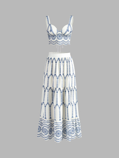 Zweiteiliges Set mit Stickerei | Bustier-Top & Maxirock | Sommerlich & Feminin