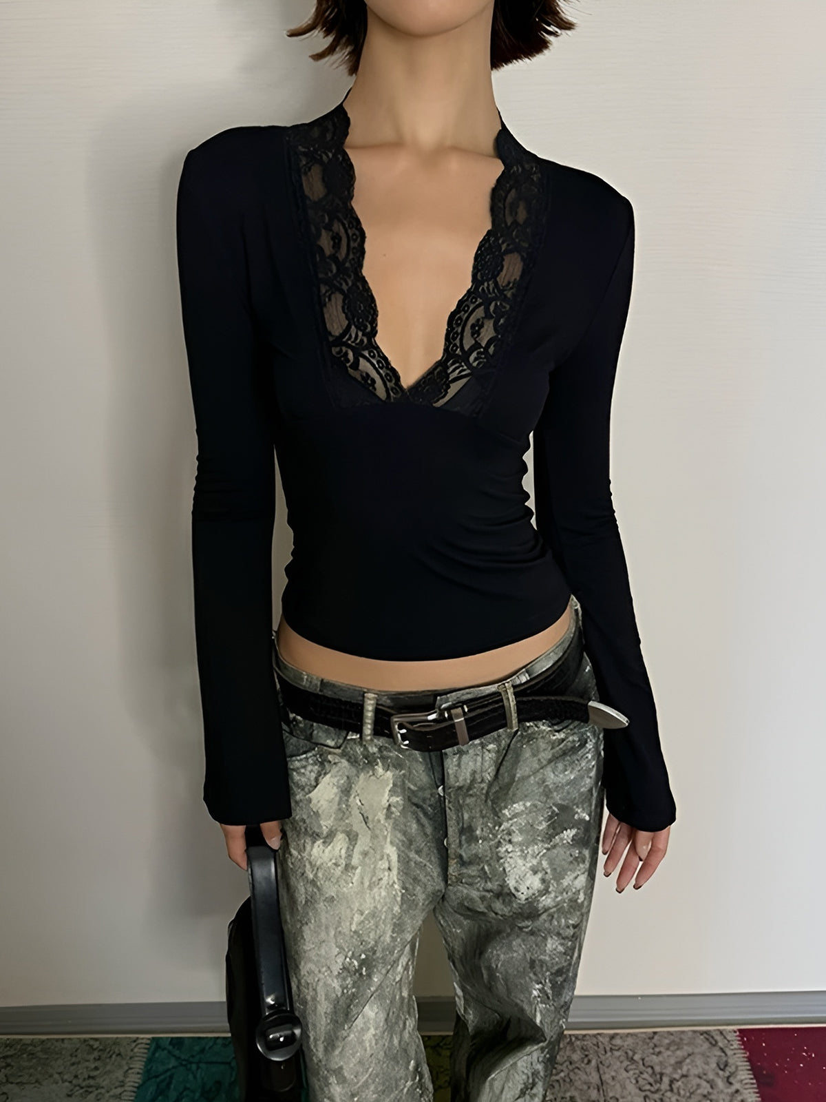 Langarm-Shirt mit Spitzen-Detail | Weiche Viskose | Feminin & Verführerisch