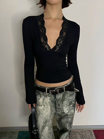 Langarm-Shirt mit Spitzen-Detail | Weiche Viskose | Feminin & Verführerisch