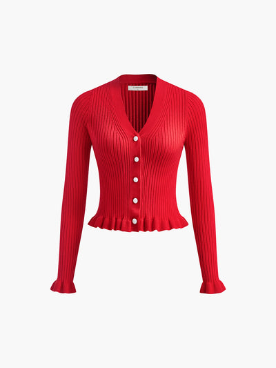 Gerippter Strick-Cardigan | V-Ausschnitt | Feminine Passform