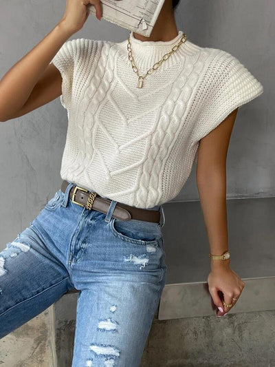 Ärmelloses Strick-Top | Zopfmuster & Stehkragen | Elegant & Vielseitig