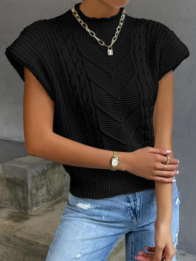 Ärmelloses Strick-Top | Zopfmuster & Stehkragen | Elegant & Vielseitig