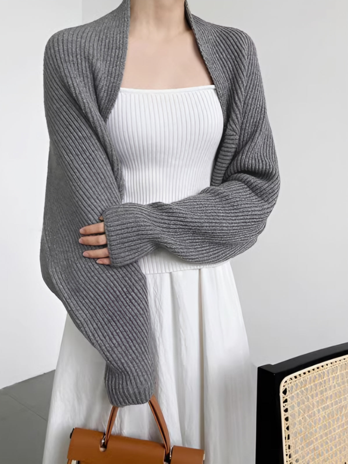 Gerippter Bolero-Cardigan | Weite Ärmel | Moderner Layering-Look