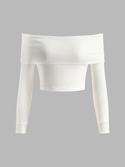 Schulterfreies Stricktop | Breiter Kragen | Feminine Eleganz