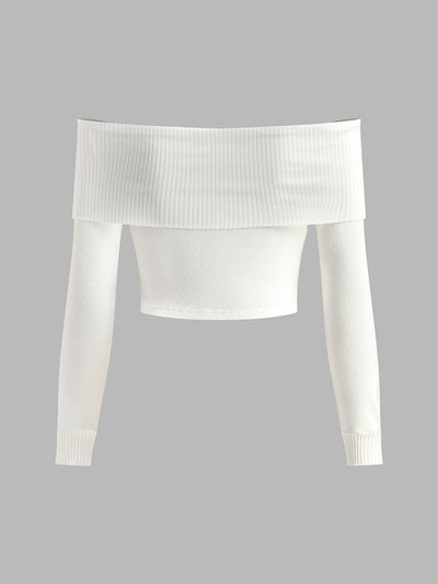 Schulterfreies Stricktop | Breiter Kragen | Feminine Eleganz