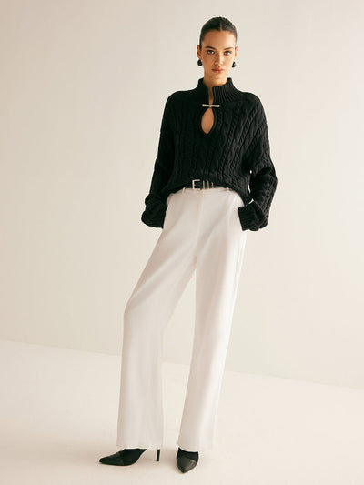 Kabelstrick-Pullover | Keyhole-Detail & Metallverschluss | Modern & Elegant