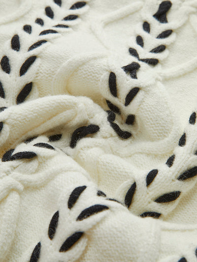 Eleganter Strickpullover | Kontrastmuster & Ballonärmel | Stilvolle Wärme