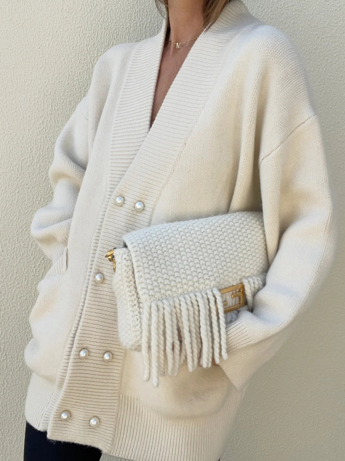 Strick-Cardigan mit Perlen Knopf | Oversized-Look | Zeitlose Eleganz