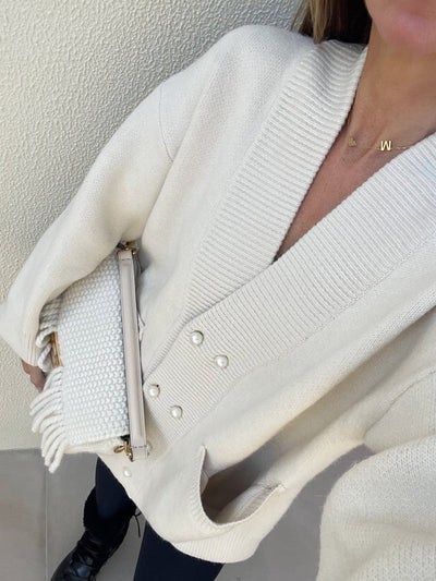 Strick-Cardigan mit Perlen Knopf | Oversized-Look | Zeitlose Eleganz