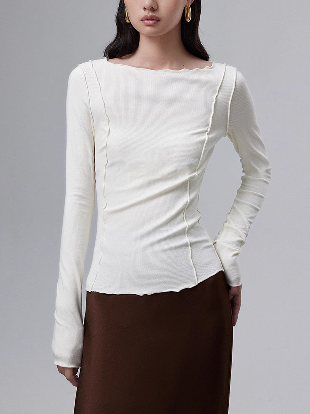 Langarm-Shirt mit Wellenkante | Weiche Baumwolle | Modern & Elegant