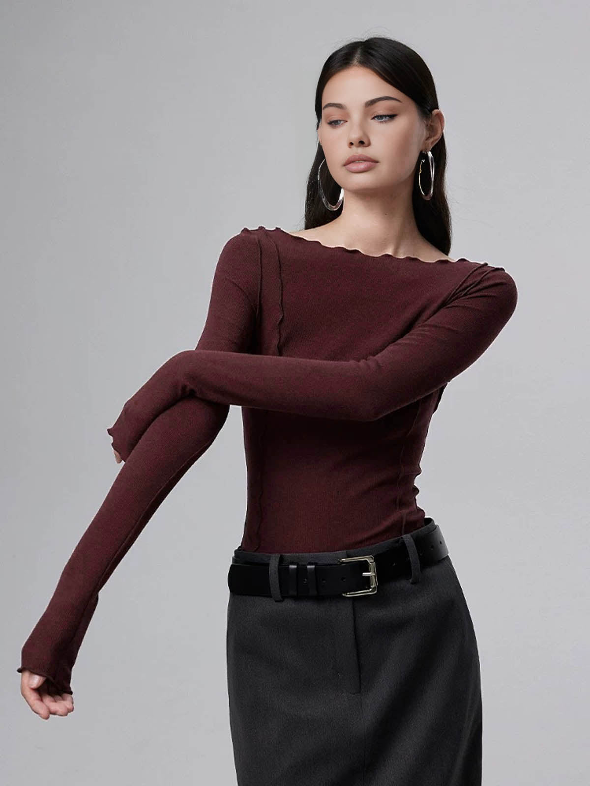 Langarm-Shirt mit Wellenkante | Weiche Baumwolle | Modern & Elegant