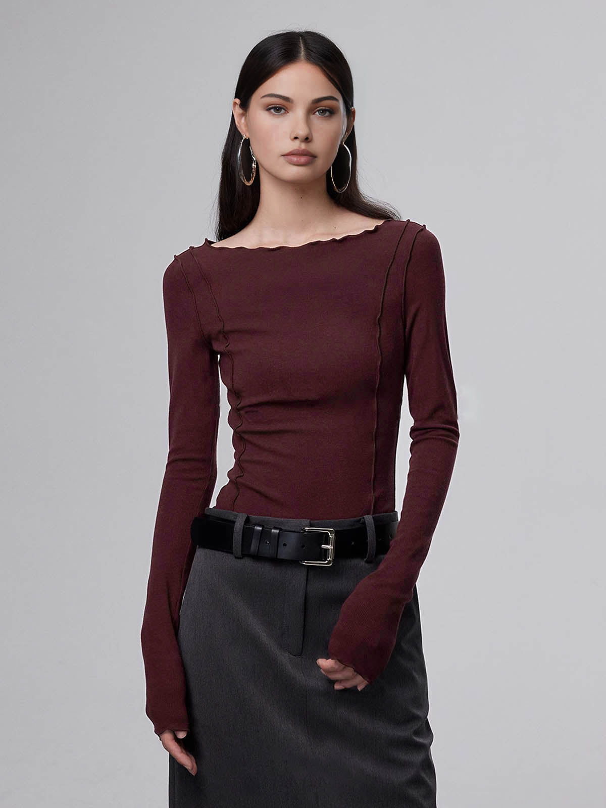 Langarm-Shirt mit Wellenkante | Weiche Baumwolle | Modern & Elegant