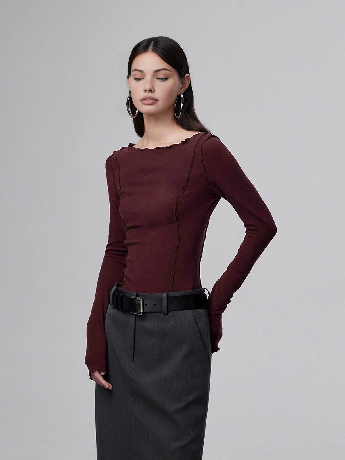 Langarm-Shirt mit Wellenkante | Weiche Baumwolle | Modern & Elegant