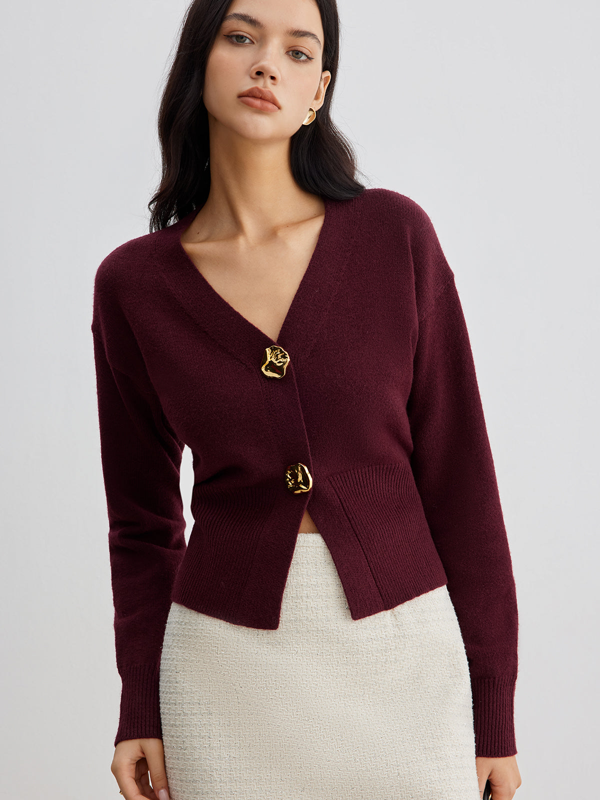 Strick-Cardigan mit Statement-Knöpfen | V-Ausschnitt | Eleganter Schnitt