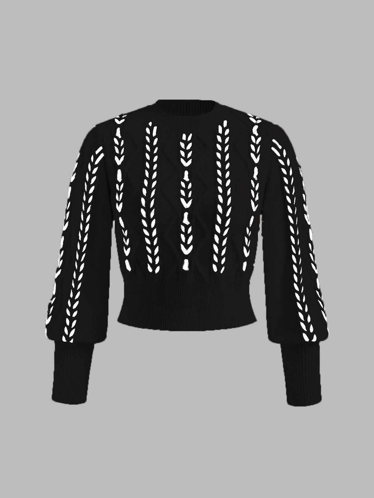 Eleganter Strickpullover | Kontrastmuster & Ballonärmel | Stilvolle Wärme