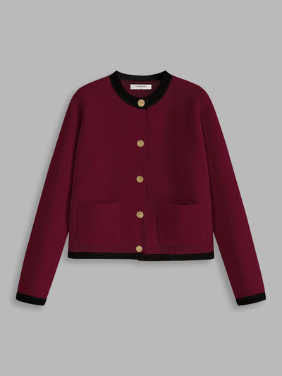 Elegante Bouclé-Jacke | Kontrast-Details & Knöpfe | Klassisch & Stilvoll