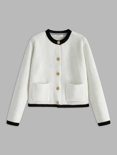 Strick-Cardigan mit Kontrastdetails | Goldene Knöpfe | Klassische Eleganz
