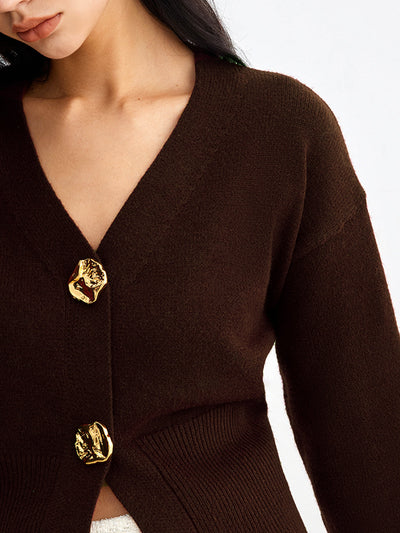 Strick-Cardigan mit Statement-Knöpfen | V-Ausschnitt | Eleganter Schnitt