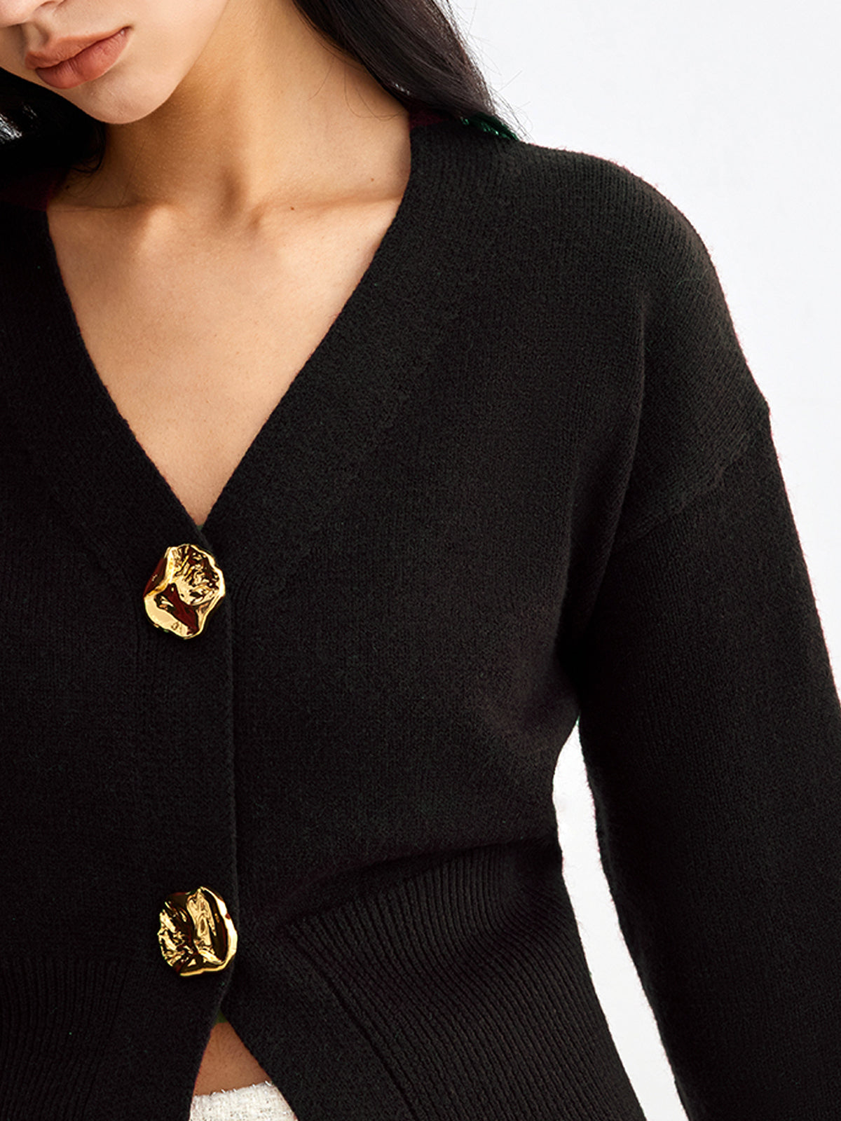 Strick-Cardigan mit Statement-Knöpfen | V-Ausschnitt | Eleganter Schnitt