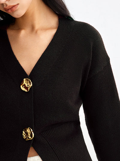Strick-Cardigan mit Statement-Knöpfen | V-Ausschnitt | Eleganter Schnitt