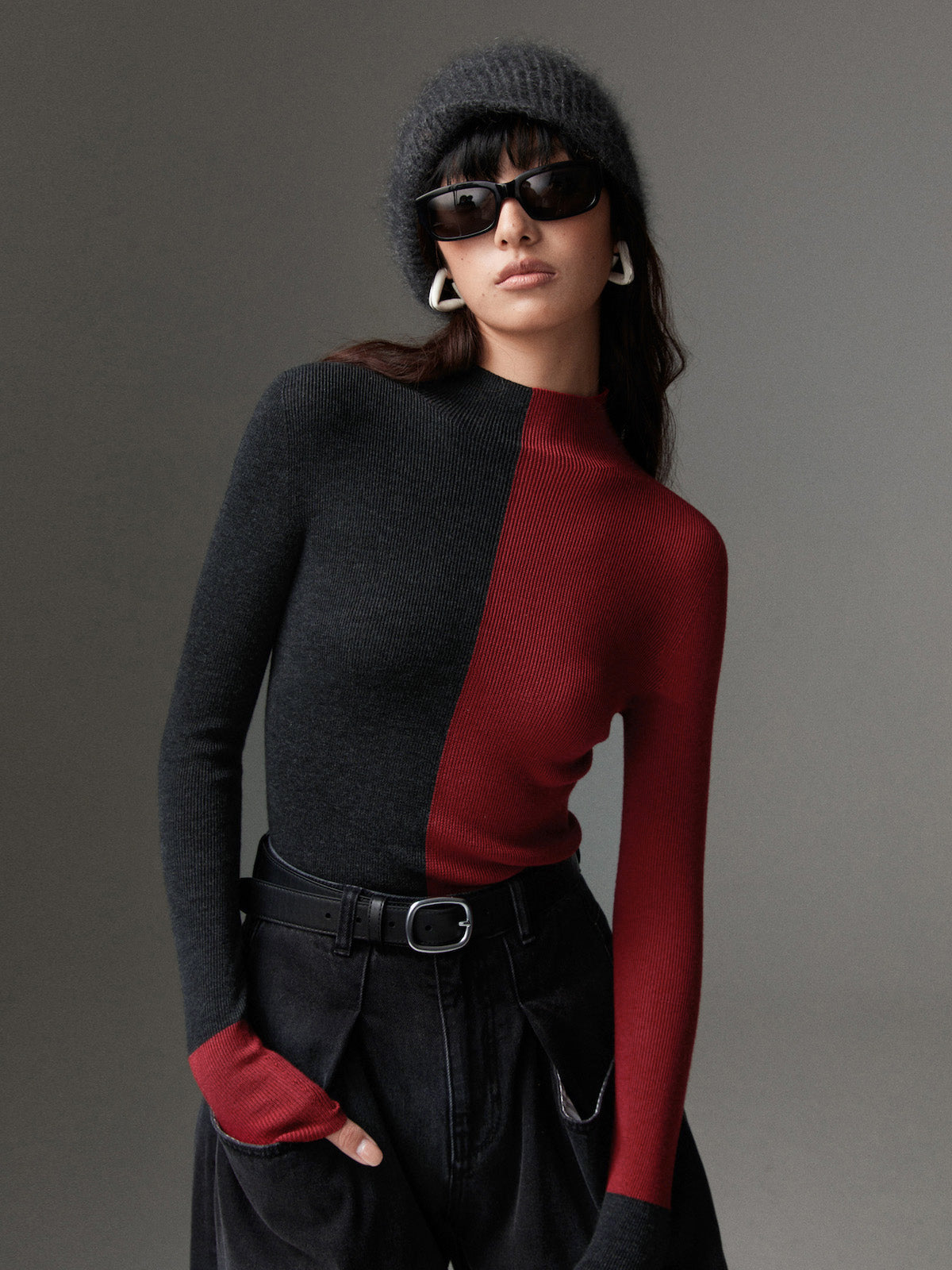 Kontrast-Pullover | Zweifarbiges Design & Figurbetonte Passform | Modern & Stilvoll