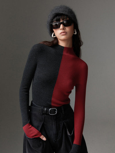 Kontrast-Pullover | Zweifarbiges Design & Figurbetonte Passform | Modern & Stilvoll