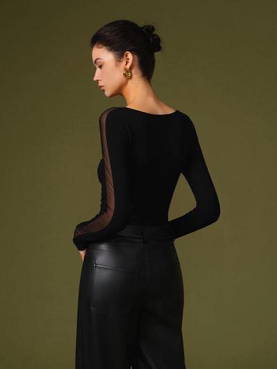 Langarm-Shirt mit Mesh-Ärmeln | Weiche Viskose | Elegant & Moderner