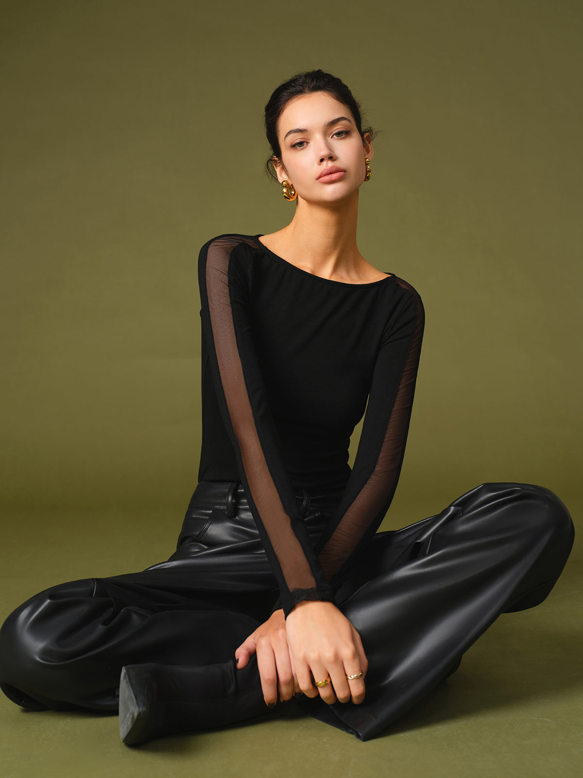 Langarm-Shirt mit Mesh-Ärmeln | Weiche Viskose | Elegant & Moderner