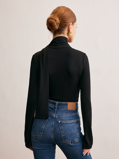 Langarm-Shirt mit Wasserfallausschnitt | Fließende Viskose | Elegant & Modern