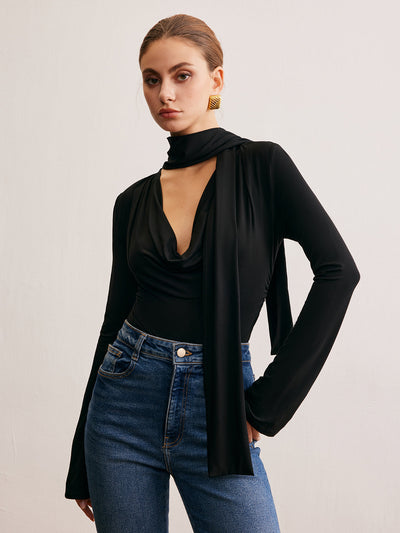 Langarm-Shirt mit Wasserfallausschnitt | Fließende Viskose | Elegant & Modern