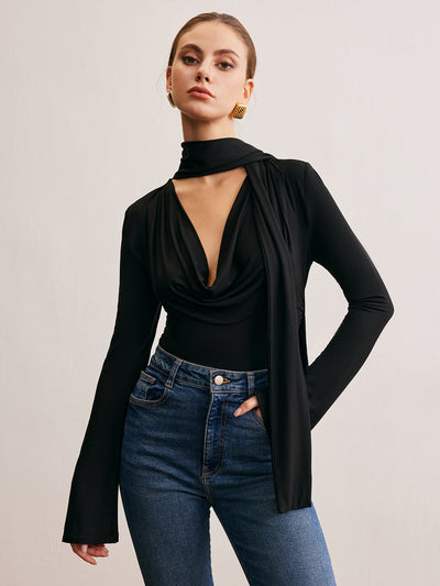 Langarm-Shirt mit Wasserfallausschnitt | Fließende Viskose | Elegant & Modern